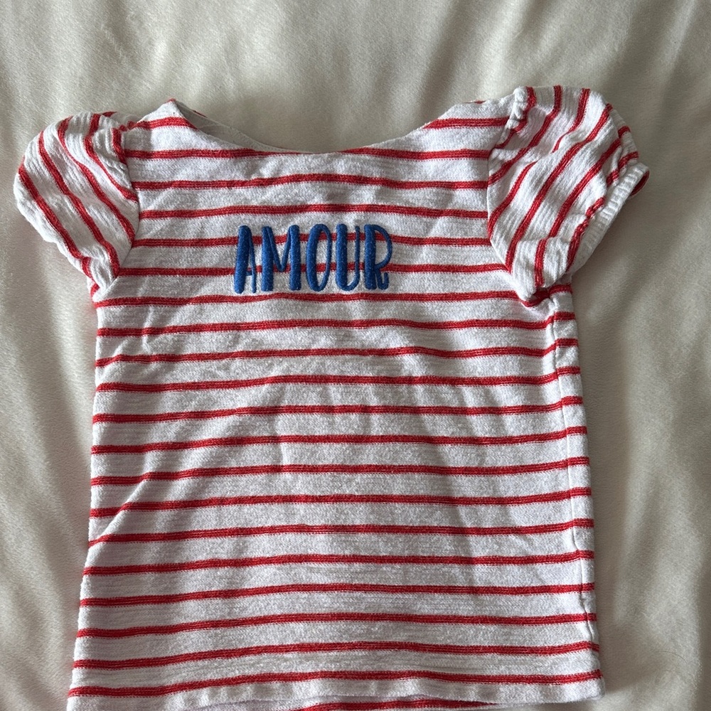Janie and Jack Red and White Striped Tee with Blue 'Amour'
